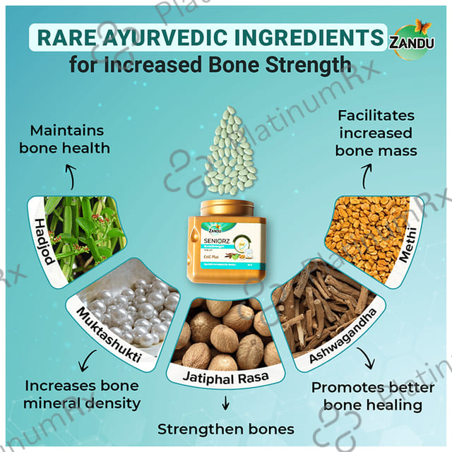 Zandu Seniorz Bone Strength Tablet - 100% Ayurvedic Supplement - Rich in Natural Calcium, Vitamin D3 - with Hadjod - Clinically Proven to Help Increase Bone Mineral Density & Collagen