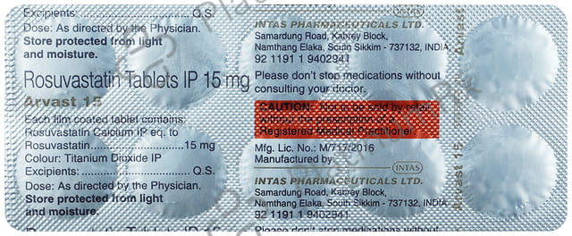 Arvast 15mg Tablet 10s