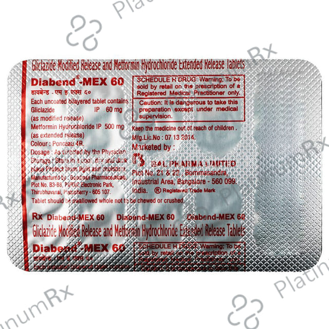 Diabend MEX 60/500mg Tablet ER 10s