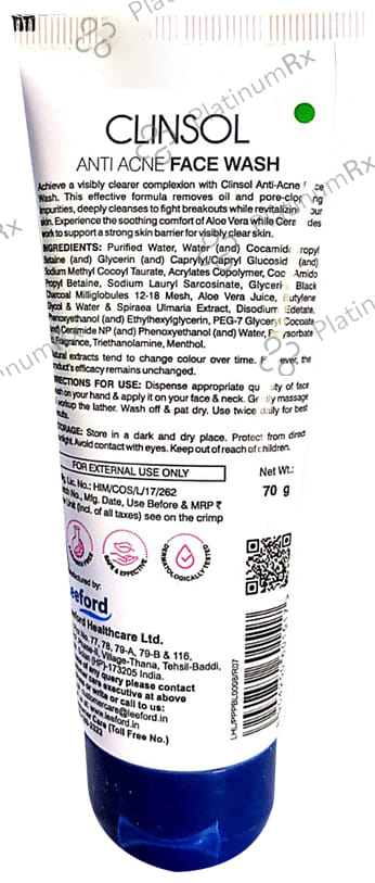 Leeford Clinsol Anti Acne Face Wash 70gm