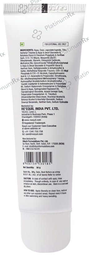 Re'equil O Free Sunscreen SPF 50 PA+++ Cream 50gm