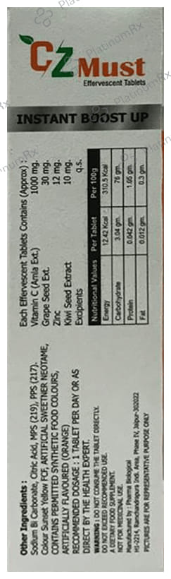 CZ Must Vitamin C 1000mg Effervescent Tablet Sugar Free Orange