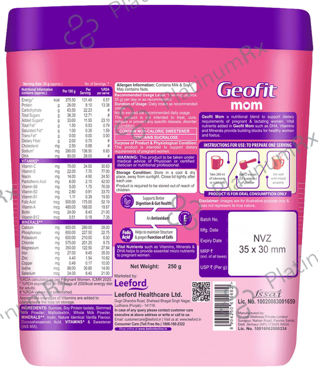 Geofit Mom Powder for Pregnant Women Vanilla