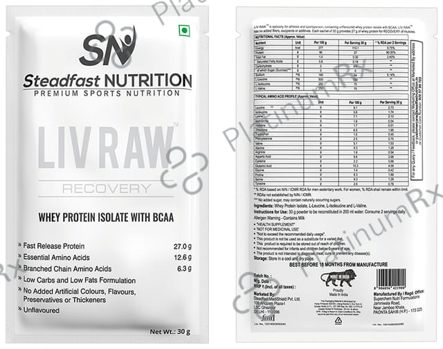 Steadfast Nutrition Liv Raw Recovery Sachet (30gm Each) Unflavored 15 Sachets