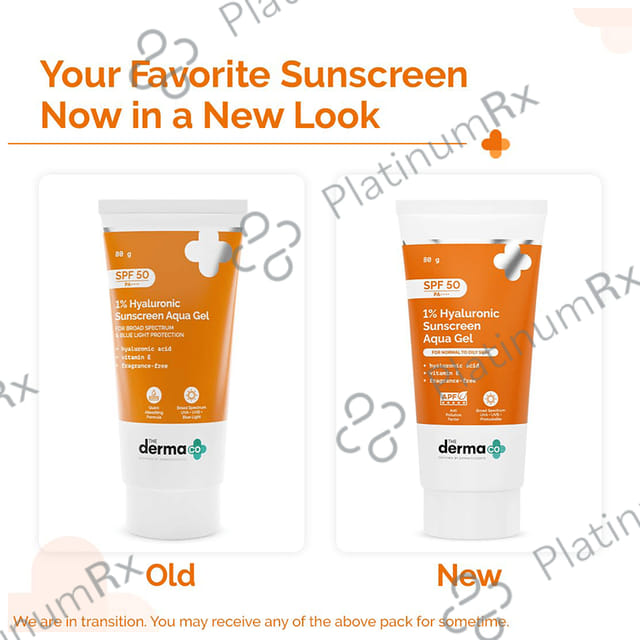 The Derma Co 1% Hyaluronic Sunscreen SPF 50 PA++++ Aqua Gel 80 gm