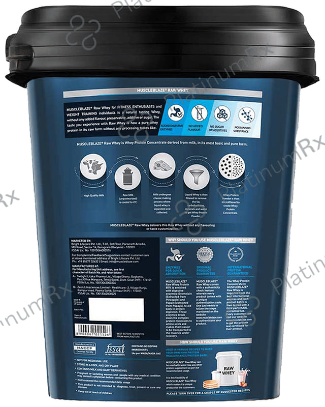 MuscleBlaze Raw Whey Protein 80% - Added Digestive Enzymes For Muscle gain - No Added Sugar - Flavour Powder with Shaker Free Unflavoured