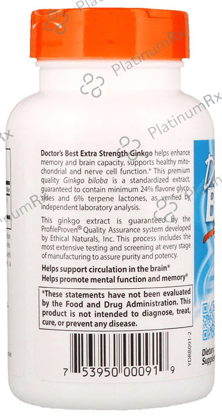 Doctor's Best Extra Strength Ginkgo 120mg Veggie Capsule - Promotes Mental Function & Memory