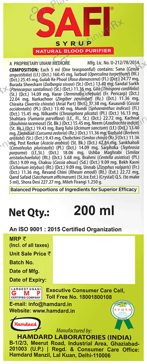 Hamdard Safi Natural Blood Purifier Syrup 200ml
