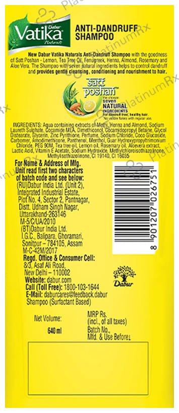 Dabur Vatika Naturals Lemon & Methi Anti Dandruff Shampoo
