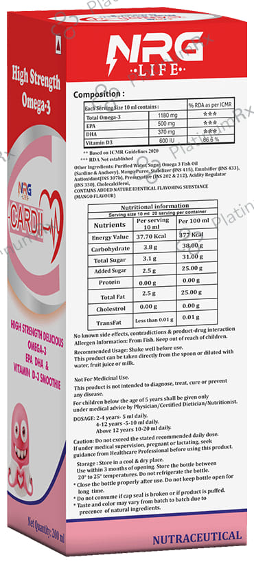 NRG Life Cardi High Strength Omega 3 Syrup Mango