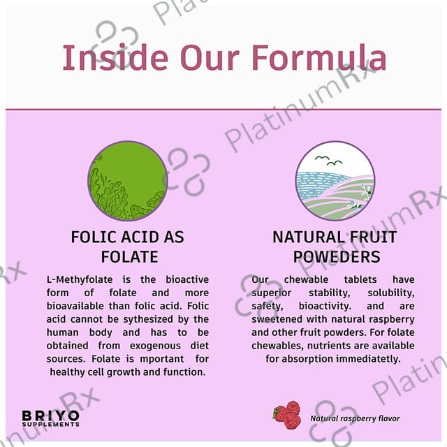 Briyo Folic Acid as Folate Chewable Tablet Natural Raspberry