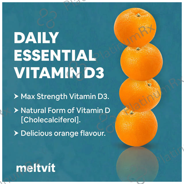 Meltvit Vitamin D3 Cholecalciferol 10000IU for Immunity, Bones, Joints, Muscles & Teeth - Flavour Chewable Tablet Orange