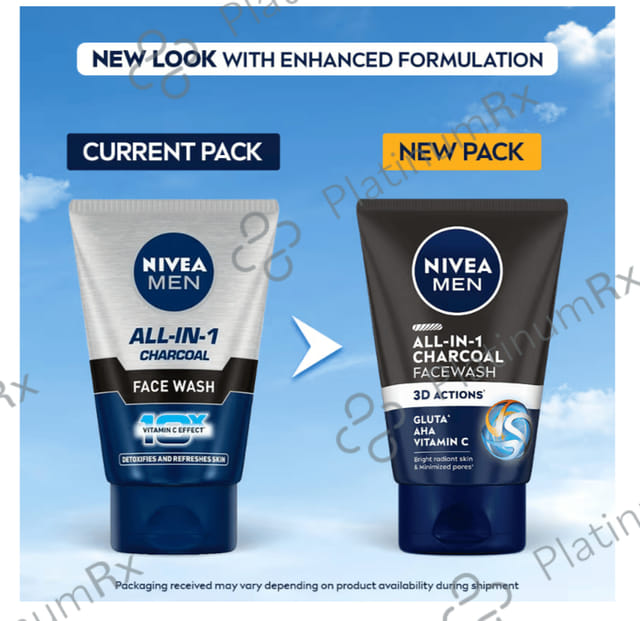 Nivea Men Face Wash-All in 1 Charcoal to Detoxify & Refresh Skin with 10x Vitamin C Effect 50 gm