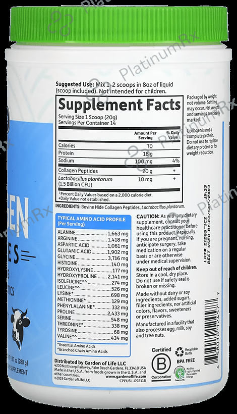 Garden of Life Gross Fed Collagen Peptides Type I & Type III + Probiotics