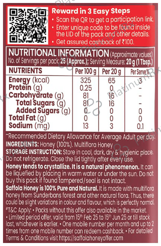 Saffola Honey Active Made with Sundarban Forest Honey No Sugar Adulteration 500gm
