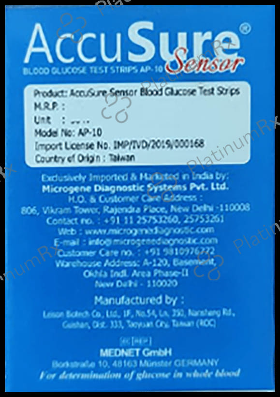 AccuSure Sensor Blood Glucose Test Strip (Only Strips) 50 Test