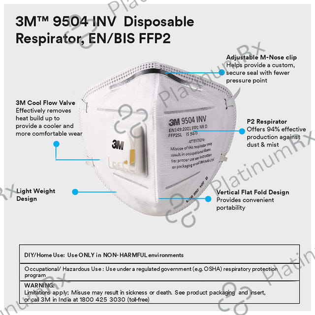 3M 9504 INV P P2 Respirator Mask White 25 masks