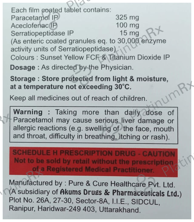 Aceclan SP 100/325/15mg Tablet 10s