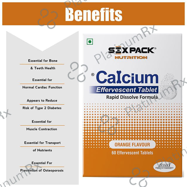 Sixpack Nutrition Calcium Orange Flavour Effervescent Tablet 60s