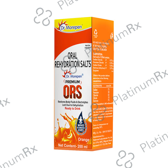 Dr. Morepen Premium ORS Ready to Drink Orange Flavour 200ml