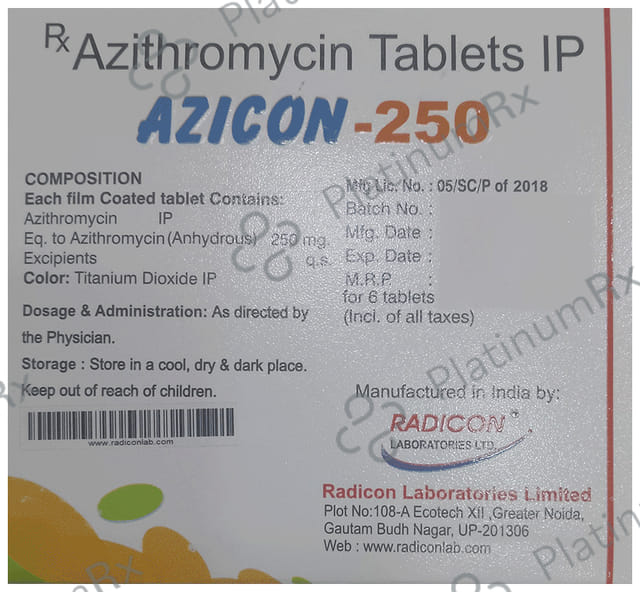 Azicon 250mg Tablet 6s (Radicon)