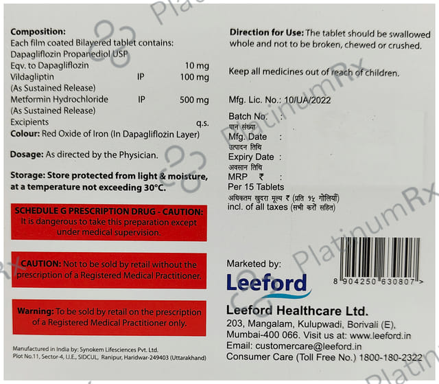Dapaford VDM 10mg/500mg/100mg Tablet SR