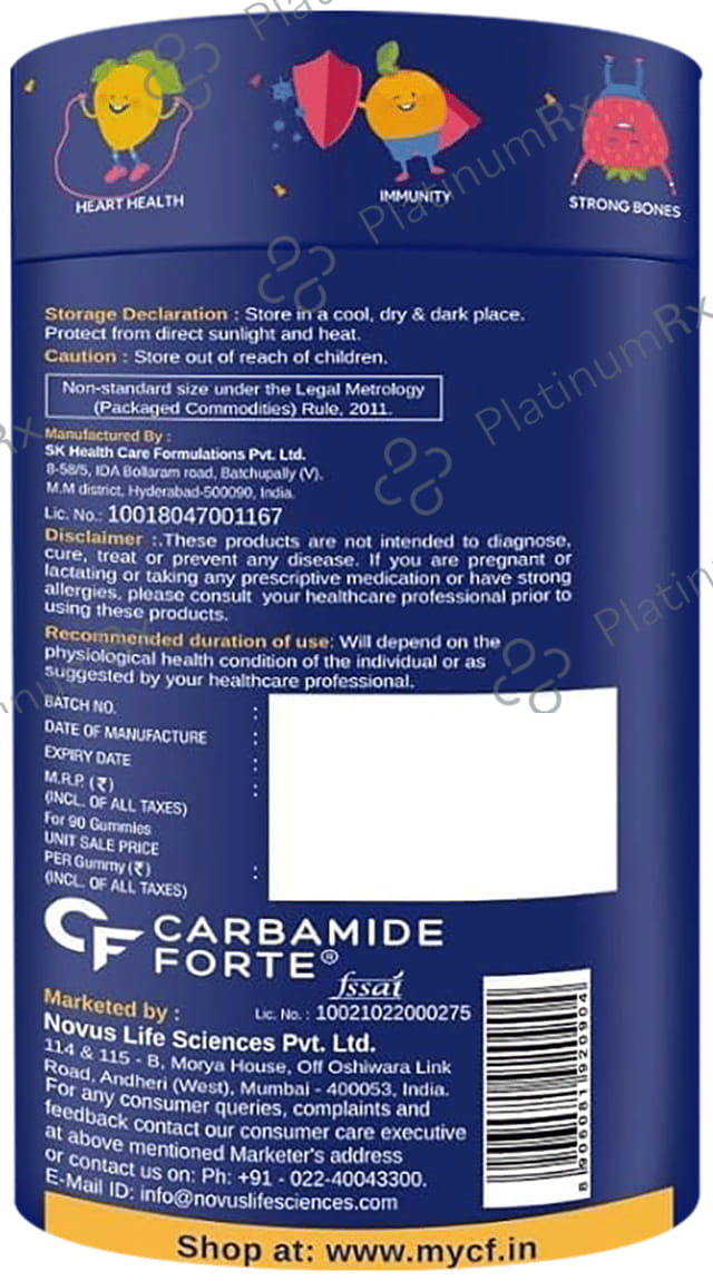 Carbamide Forte Novosules Kids Multivitamin - Gummies for Energy, Brain & Gut Health - Flavour Mango, Strawberry & Orange 90 gummies