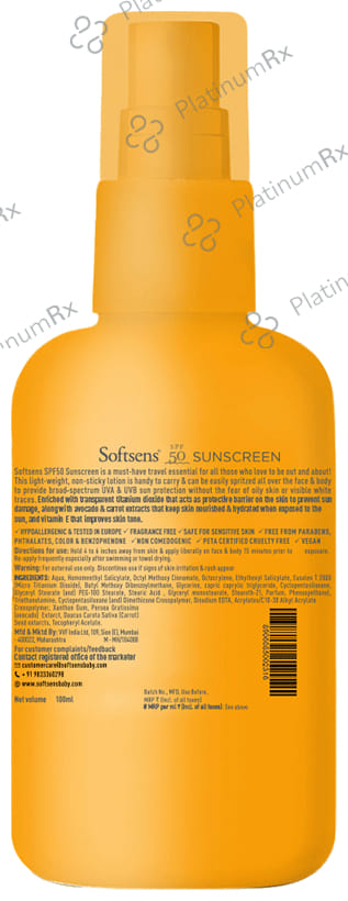 Softsens Water Resistant Sunscreen SPF 50 Lotion 20ml