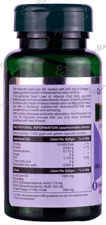 Rossvita Cod Liver Oil 240mg Omega 3 with EPA & DHA High Strength Capsule