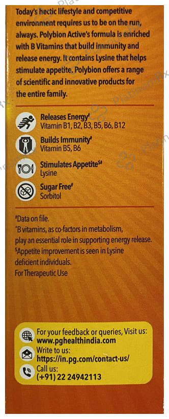 Polybion Active Sugar Free Mango Flavour Syrup 150ml