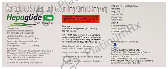 Hepaglide 1mg Injection (1 Multi-dose Disposable Pen, 4 Needle, 4 Alcohol Swab)