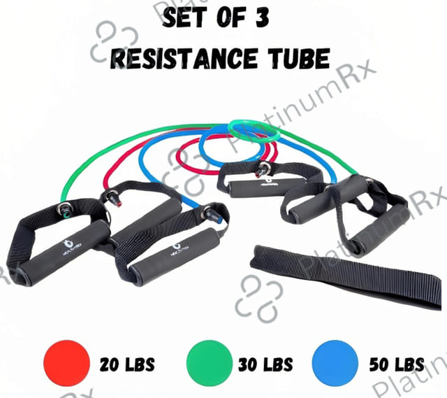 Healthtrek Resistance Tube with Foam Handles, Door Anchor, Ankle Straps, Bag & Exercise Guide (Set of 4)