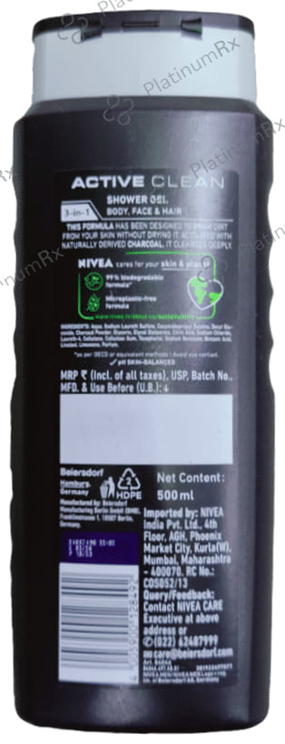 Nivea Men Shower Gel for Body, Skin & Hair - Active Clean 500 ml