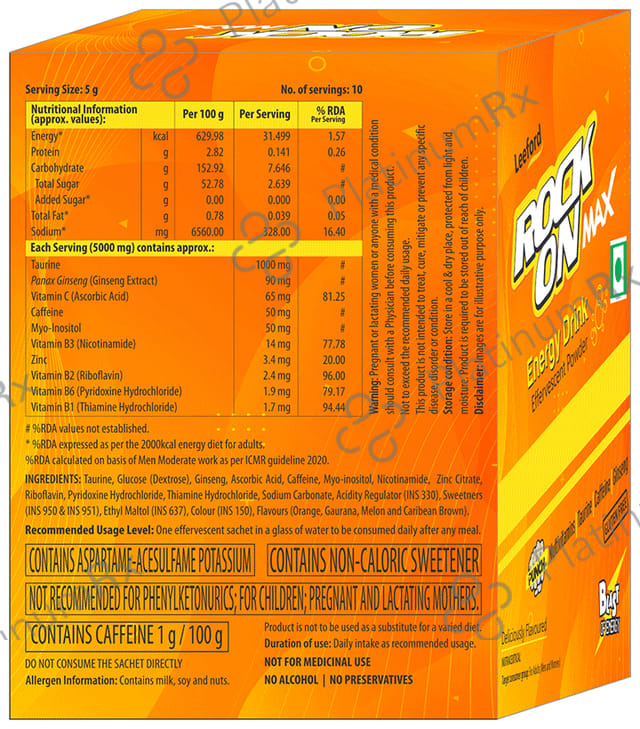 Rock On Max Delicious Flavoured Gluten Free Effervescent Powder