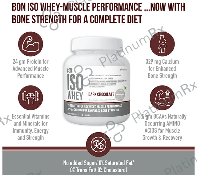 Bon ISO Whey 100% Protein Isolate Powder Dark Chocolate