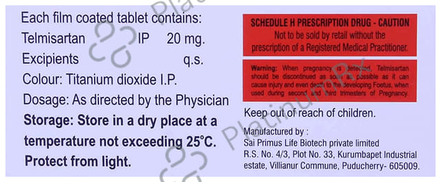 Telmiprime 20mg Tablet 10s