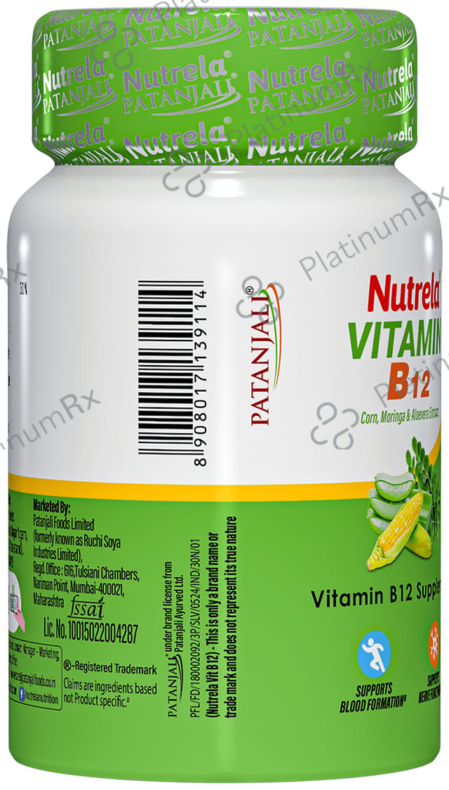 Patanjali Nutrela Vitamin B12 Bio-Fermented for Nerve Strengthening & Brain Function - Capsule