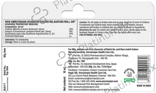 Amrutanjan Headache Roll On 10 ml