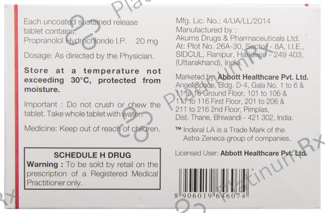 Inderal LA 20mg Tablet SR 15s