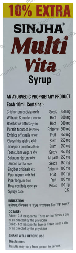 Sinjha Pure Ayurvedic Multi Vita Syrup Double Strength Sugar Free