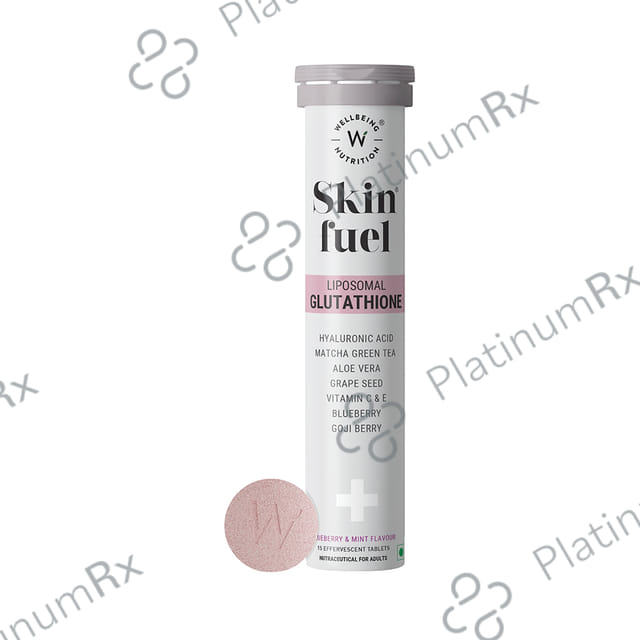 Wellbeing Nutrition Skin Fuel with Collagen, Glutathione & Hyaluronic Acid - Effervescent Tablet - Flavour Blueberry & Mint 1 Bottle