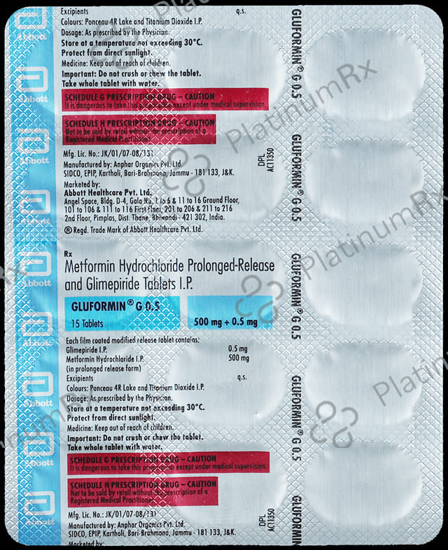 Gluformin G 0.5/500mg Tablet PR 15s