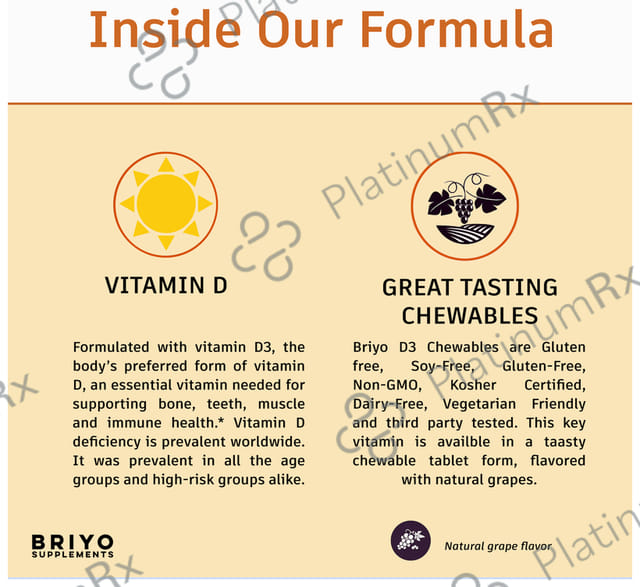 Briyo Vitamin D3 2000IU Chewable Tablet 90s