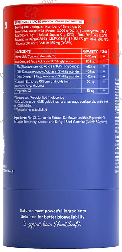 Wellbeing Nutrition Slow Virgin Omega 3 - With EPA, DHA & Curcumin for Brain & Heart Health - Capsule