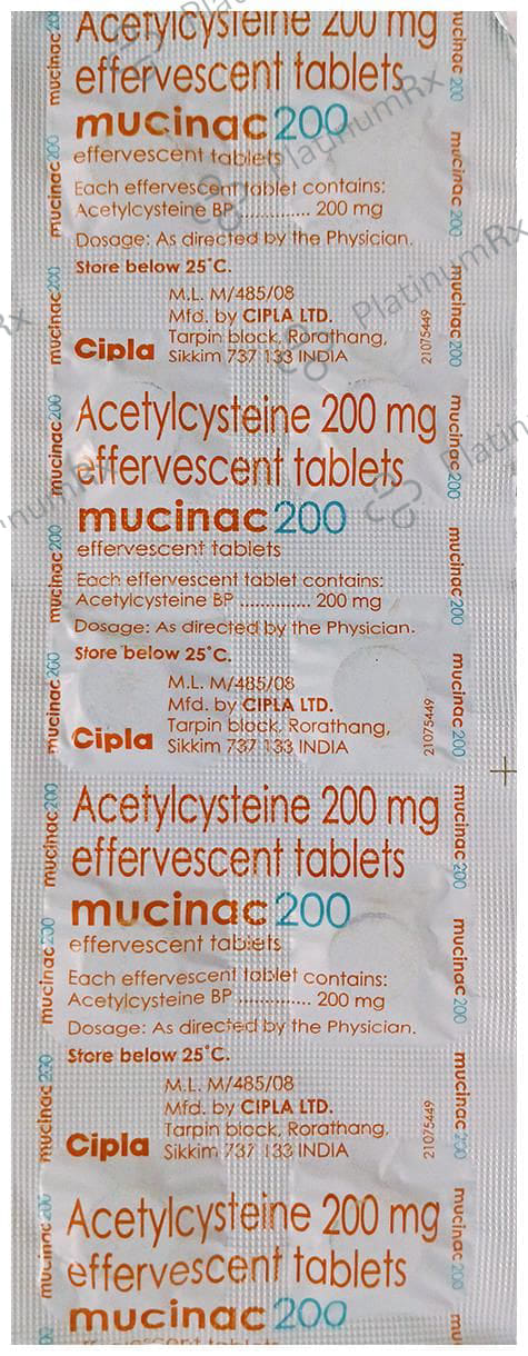 Mucinac 200mg Effervescent Tablet Sugar Free 10s