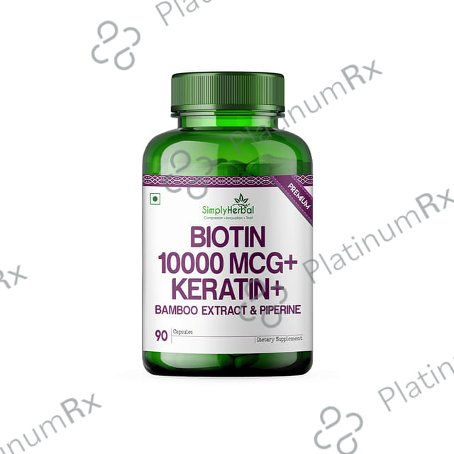 Simply Herbal Biotin 10000mcg - With Keratin, Bamboo & Piperine for Hair, Skin & Nails - Capsule