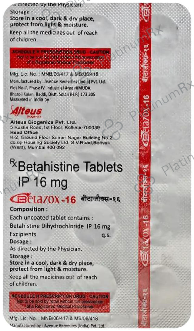 Betazox 16 Tablet 15 Tablet
