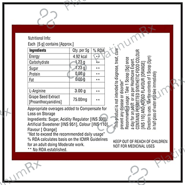 Nutrigrow L-Arginine Preworkout Supplement Powder Orange
