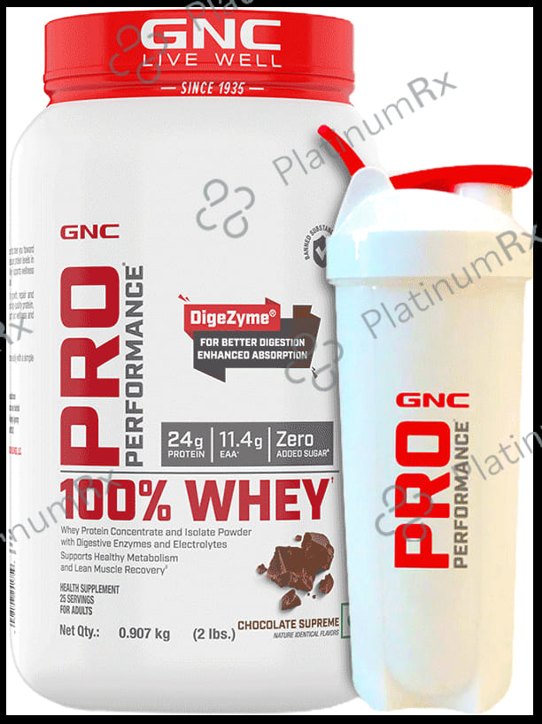 GNC Live Well Pro Performance 100% Whey Powder with White Plastic Shaker Chocolate Supreme