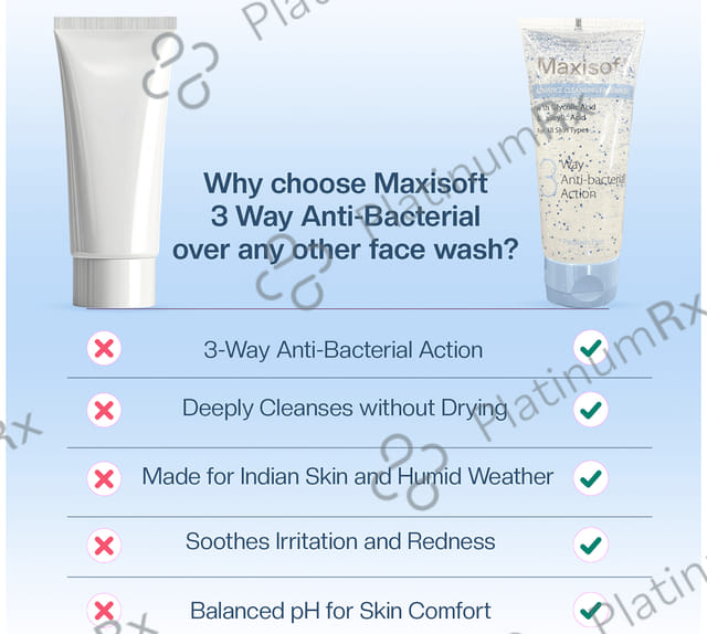 Maxisoft 3 Way Anti-Bacterial Action Advance Cleansing Face Wash (100ml Each) 1 Tube